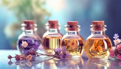 Perfume Oil bottles or Aroma Therapy - obrazy, fototapety, plakaty
