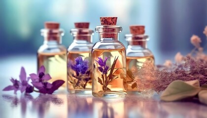 Obraz na płótnie Canvas Perfume Oil bottles or Aroma Therapy