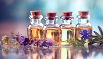 Perfume Oil bottles or Aroma Therapy - obrazy, fototapety, plakaty