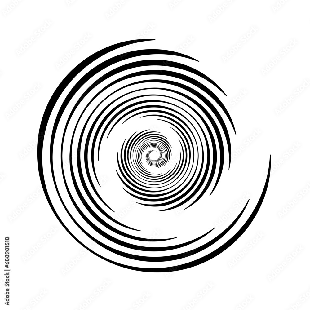 Aufkleber Spiral lines element. Radial spinning stripes texture. Black circle swirl shape. Abstract geometric background design for poster, banner, logo, icon, collage, label, tag, emblem. Vector illustration