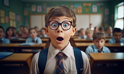 A Surprised Boy with Glasses and Tie