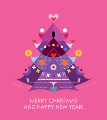 Foto op Aluminium Abstract decorative flat style design isolated on pink red background Christmas Tree vector illustration. ©  danjazzia