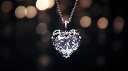 Poster Silver necklace featuring a diamond heart pendant. An ideal accessory for weddings, anniversaries, or any moment you want to express romance. © Mongkol