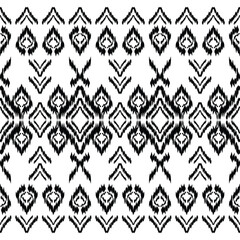Aztec tribal vector background in black and white. Seamless ikat pattern. Traditional ornament ethnic style. Design for textile, fabric, clothing, curtain, rug, ornament, wrapping.