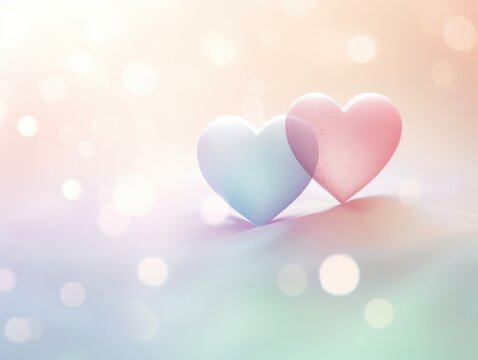 Two hearts on a pink and blue background. Generative AI.