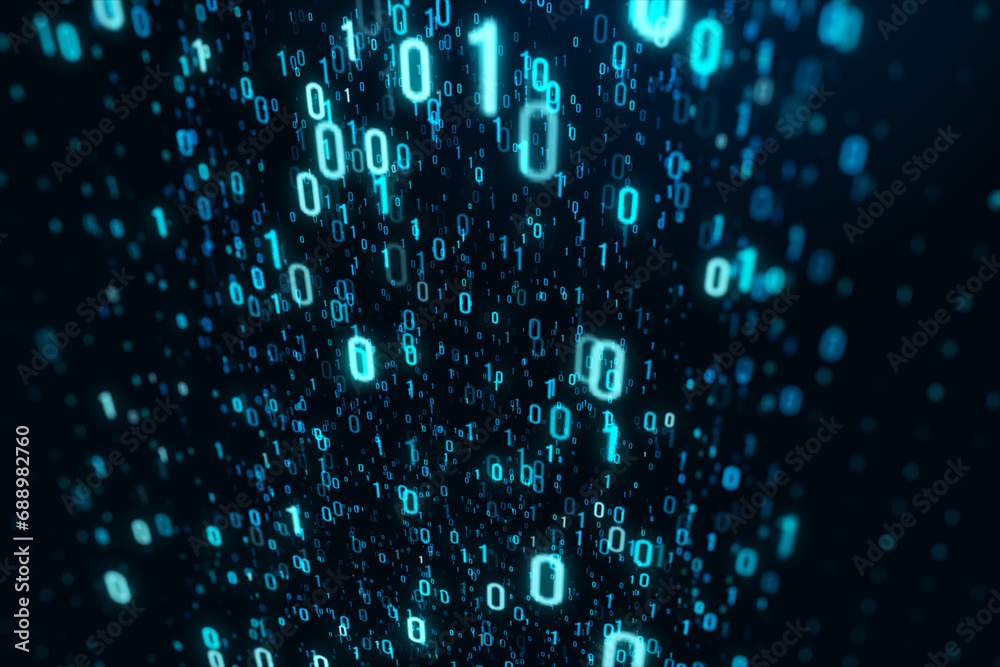 Aufkleber Creative binary coding on dark texture. Matrix and security concept. 3D Rendering.