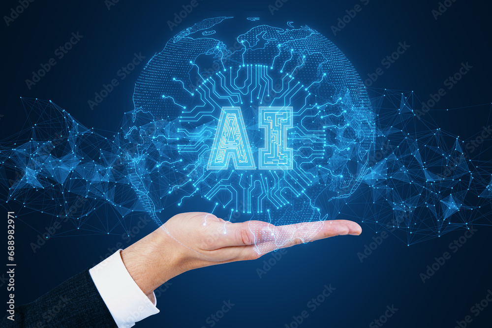 Aufkleber ai concept with digital icon floating above hand, indicating advanced technology and smart business