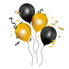 Ballons - Éléments vectoriels éditables noirs et dorés pour la fête et les célébrations diverses. Différentes compositions festives pour une soirée, un anniversaire, un événement particulier. Élégant - obrazy, fototapety, plakaty