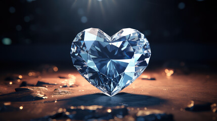 Fototapeta premium Romantic jewelry concept featuring a heart diamond and glitter stars. Perfect for conveying love and celebrating special occasions with a touch of luxury and glamour.