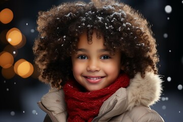 Smiling Black Girl on a Light Background in the Christmas Spirit