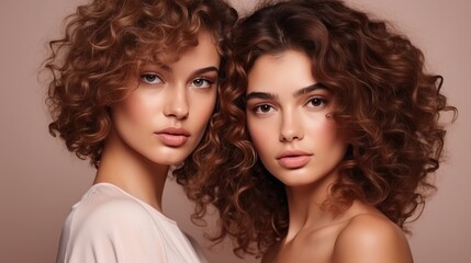 Obraz premium beautiful hair woman with stylish hairstyle, happy with beauty products, hair shampoo or conditioner, perfect healthy lovely shiny hair, fashion, modern, beauty, makeup, model, cosmetics