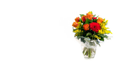 Fresh bouquet of flowers in a vase on a white background