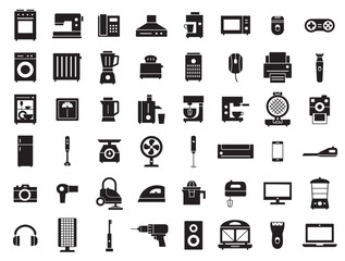 Household appliances vector silhouette icons set 3