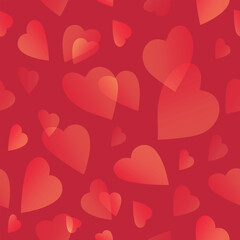 St Valentine's seamless pattern with transparent hearts in festive red background