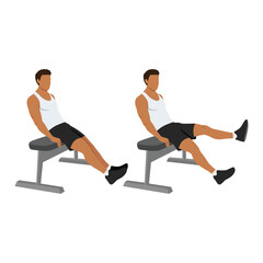Obraz premium Man doing seated bench extended flutter kicks exercise. Flat vector illustration isolated on white background