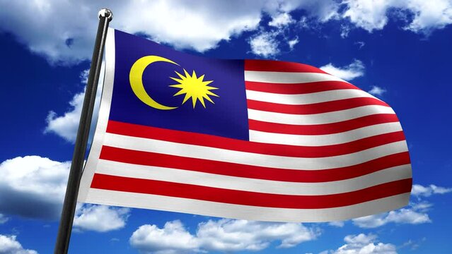 Malaysia - flag and sky in background - 3D 4k animation (3840 x 2160 px)