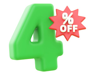 4 percent off sale discount - 3d number percent render