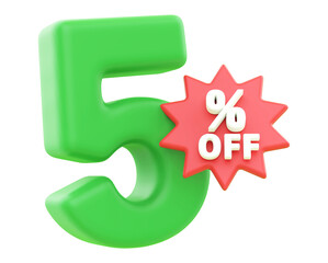 5 percent off sale discount - 3d number percent render