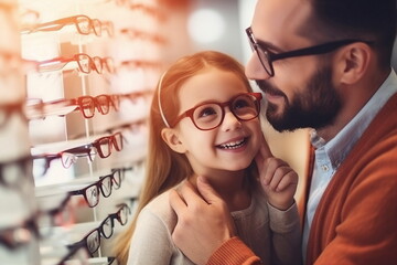 girl with father in optical store