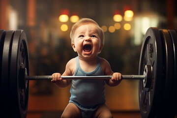 baby boy lift weights in gym