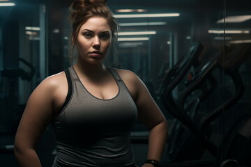fat woman portrait in gym
