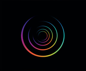 Spiral logo. Round logo design. Colors swirl on black background. Dynamic shape concept. Abstract colorful elements. Creative logo. eps 10