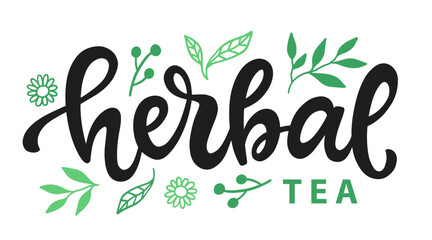 Herbal tea vector logo badge hand ink lettering
