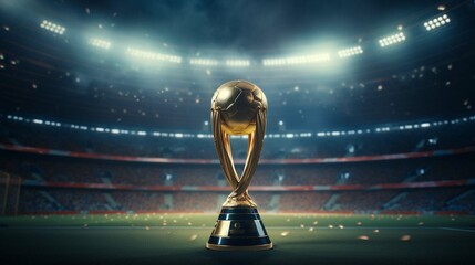 
World cup trophy on empty stadium background - obrazy, fototapety, plakaty