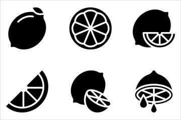 Lemon icon set. Fresh lemon fruits on white background. color editable - obrazy, fototapety, plakaty