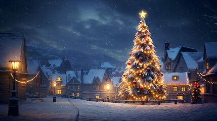 Naklejka premium Beautiful lit up christmas tree