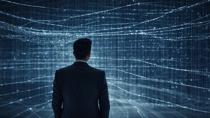 person with binary code background