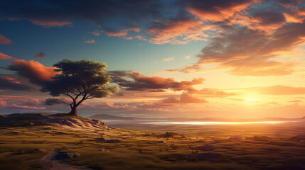 Fototapeta na wymiar Landscape with a sunset background