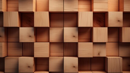 Abstract three dimensional brown wooden cubes facing texture background.