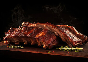
smoked pork ribs on a dark background