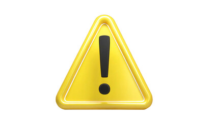 3d warning sign with an exclamation mark isolated on transparent or white background