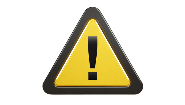 3d warning sign with an exclamation mark isolated on transparent or white background
