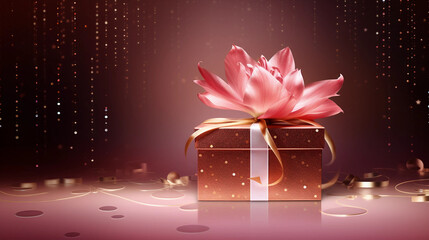 christmas gift box with ribbon and flower