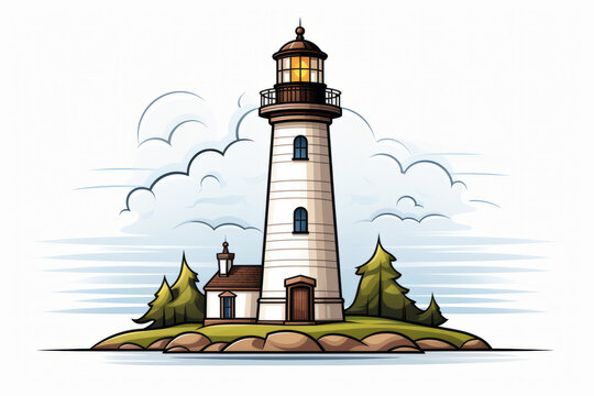 Lighthouse illustration art. Bright and beautiful