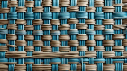 Closeup blue brown synthetic texture rattan weaving furniture abstract background