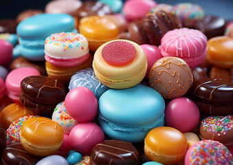 Fototapeta na wymiar Assorted colorful candies and chocolate and sweets.Macro.AI Generative.