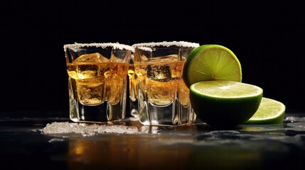 shots with tequila on a dark background