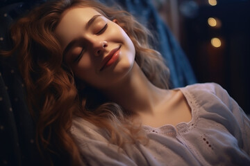 Fototapeta premium A girl, quietly asleep on her side in her pajamas