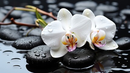 spa stones with orchid