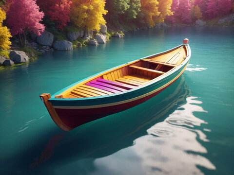 3d Colorful wooden boat isolated on gradient background. isometric 3d boat.