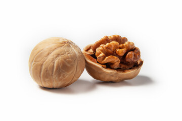 walnuts in shell on white background