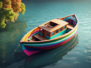 3d Colorful wooden boat isolated on gradient background. isometric 3d boat.