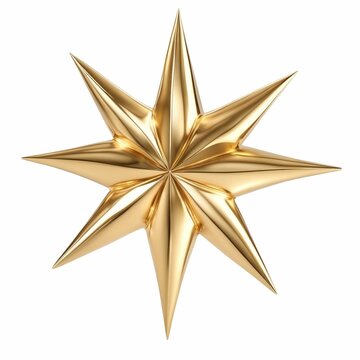 AI generated illustration of a glossy golden star shaped Christmas ornament on a white background