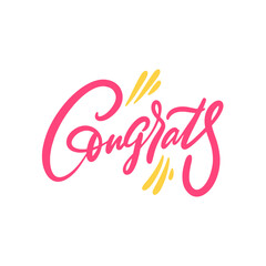 Obraz premium Congrats pink color word. Hand drawn script calligraphy lettering text.