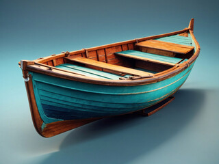 Fototapeta na wymiar 3d Colorful wooden boat isolated on gradient background. isometric 3d boat.