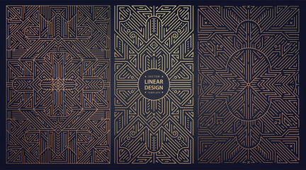 Vector set of art deco frames, abstract geometric design templates for luxury products. Line golden vintage package, luxury elements, backgrounds